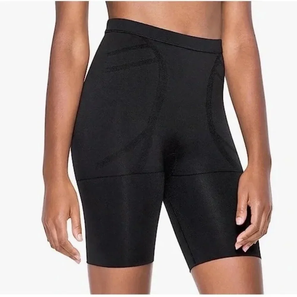 Spanx Shapewear XL Mid Thigh Shaper Slimmer & Shine High Waist Compression Black